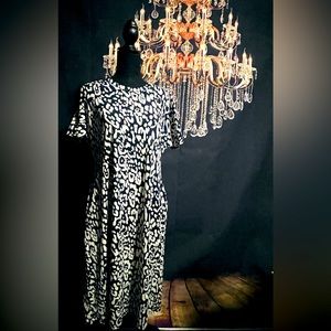 Navy blue, cream and white dress